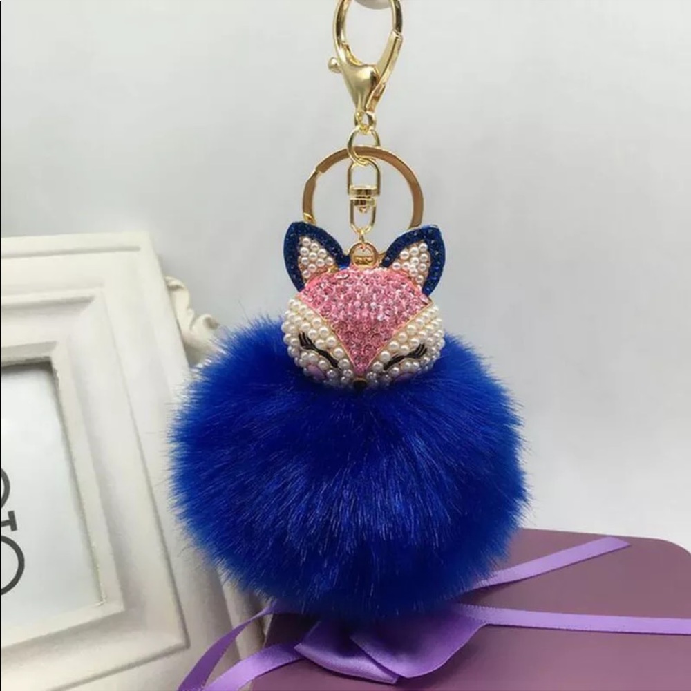 Royal Blue Doll Purse Charm Keychain Faux Fur New